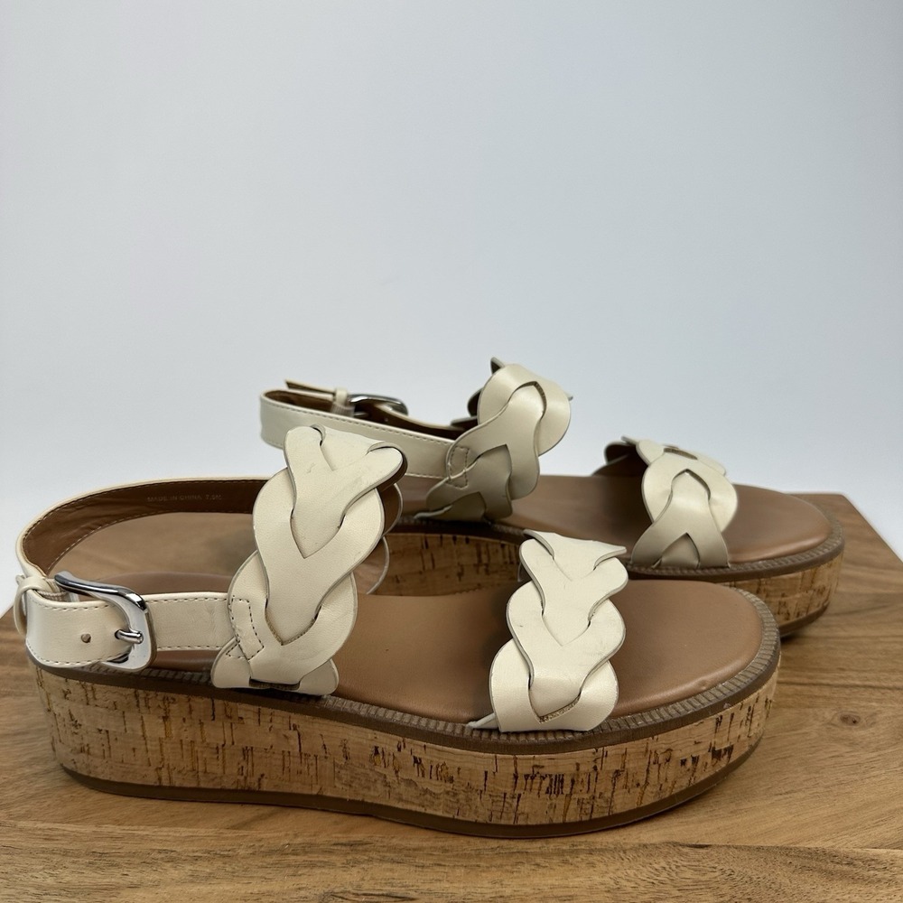 Womens Nordstrom Rack Pennie Taupe Faux Leather Cork Platform Sandals Size 7.5 M